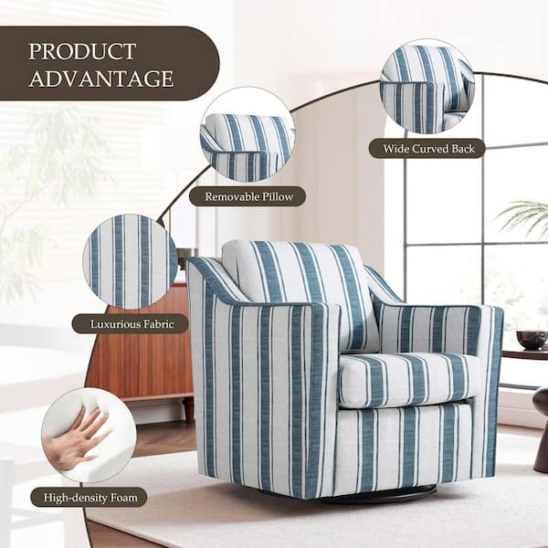 Uixe Modern Navy Stripe Line Upholstered Swivel Accent Barrel