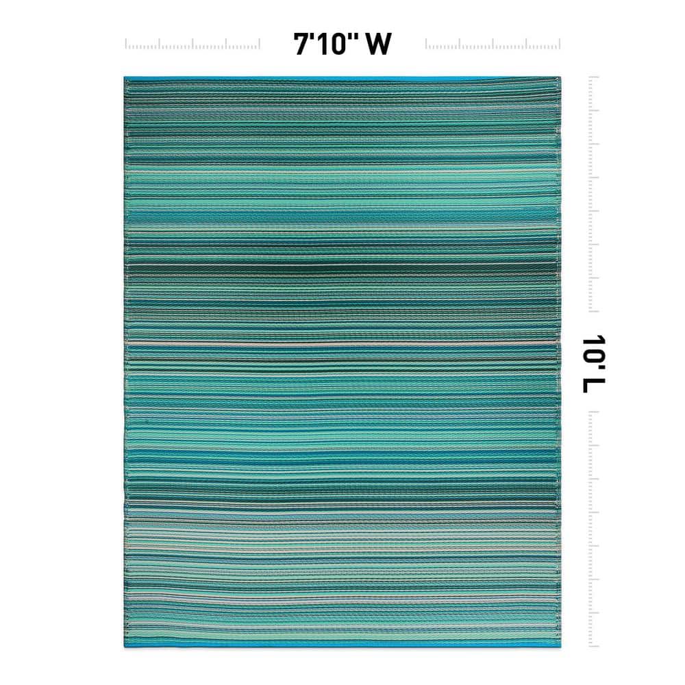 Blue and Green Striped Synthetic Reversible Area Rug 8' x 10'
