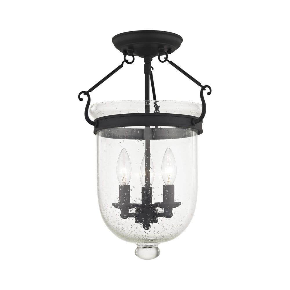 Jefferson Black 18" Hand-Blown Glass Semi-Flush Mount Light