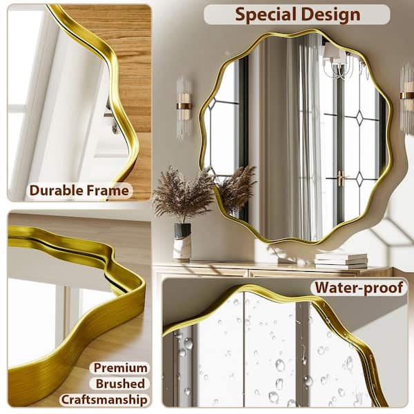 Gold 36 in. W x 36 in. H Round Modern Aluminum Alloy Deep Framed with Decorative Border Vanity Mirror Wall Mirror