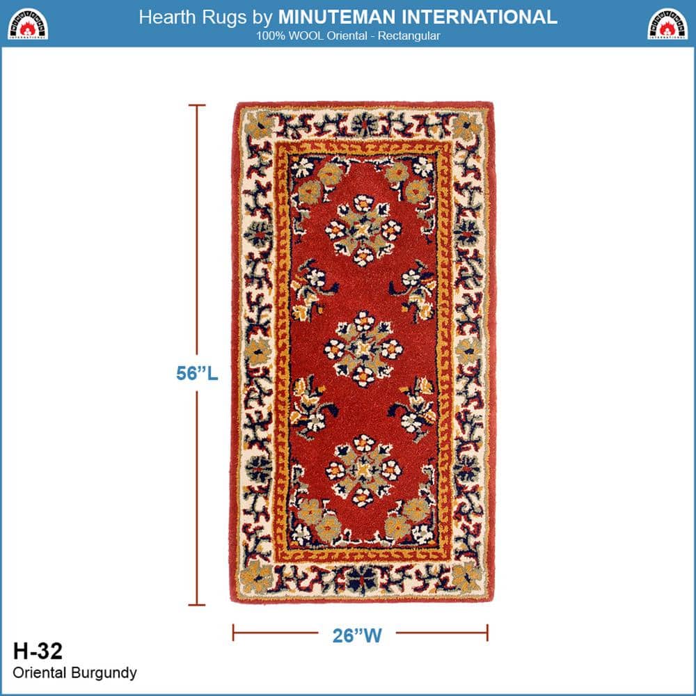 Elegant Burgundy Oriental Hearth Rug in Handmade Wool, 56"x26"