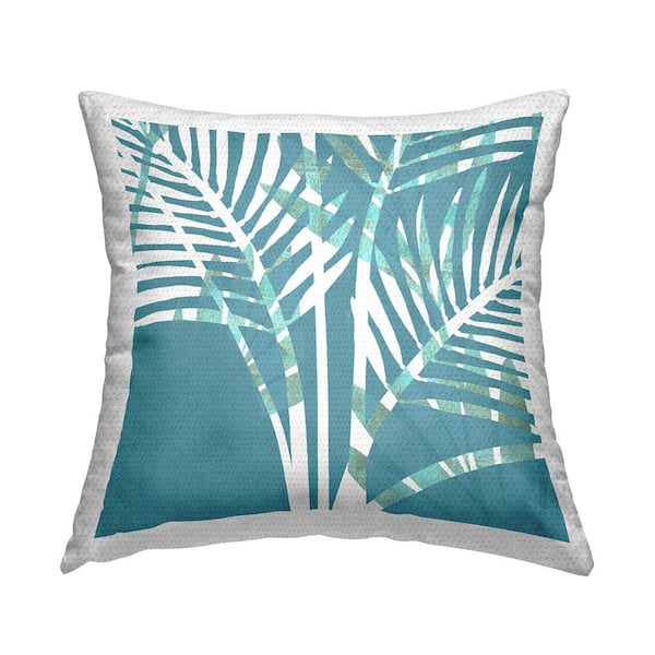 Blue Palm Pattern Blue Square Outdoor Throw Pillow
