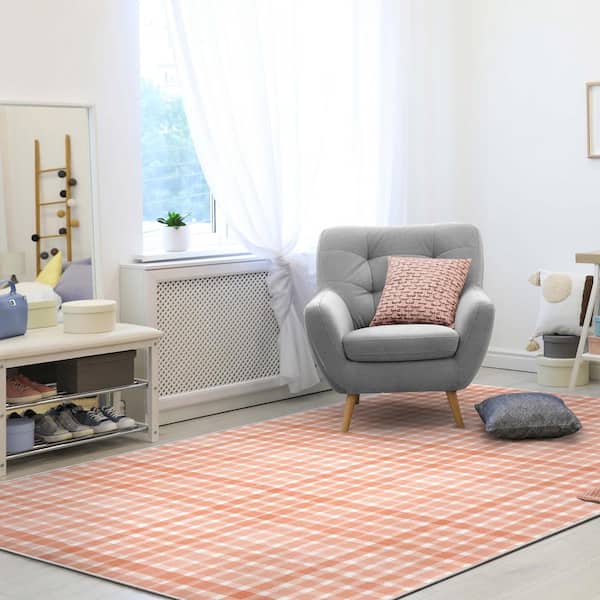 Crayola Plaid Coral 5 ft. x 7 ft. Area Rug
