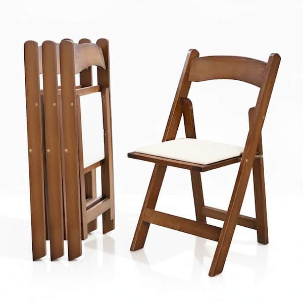 SWLF Solid Wood Folding Chair Set with Padded Seat Cushion for Dining Rooms Patios in Natural Oak (Set of 4)