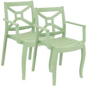 Tristana Plastic Outdoor Patio Arm Chair in Green (Set of 2)