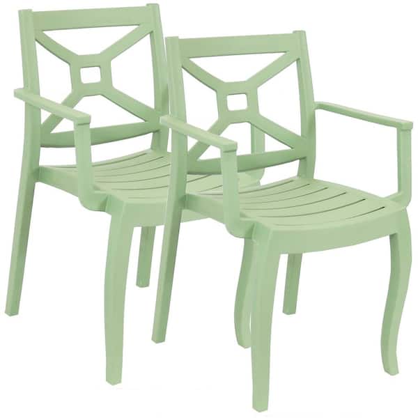Sunnydaze Tristana Plastic Outdoor Patio Arm Chair in Green (Set of 2)