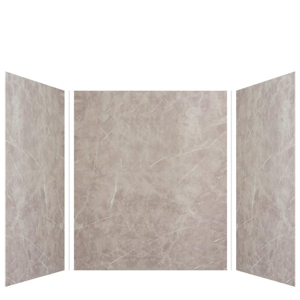 Transolid Expressions 60 in. x 60 in. x 72 in. 3-Piece Easy Up Adhesive Alcove Shower Wall Surround in Dover Stone