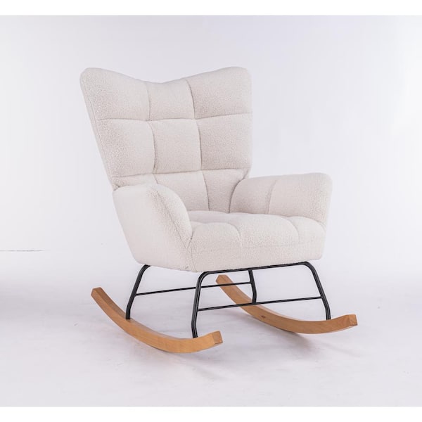maocao hoom Upholstered Metal and Linen Outdoor Rocking Chair with Beige Cushion 1 of Chairs