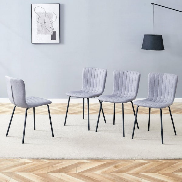 Black,Gray Linen Metal Frame Dining Chairs Set of 4