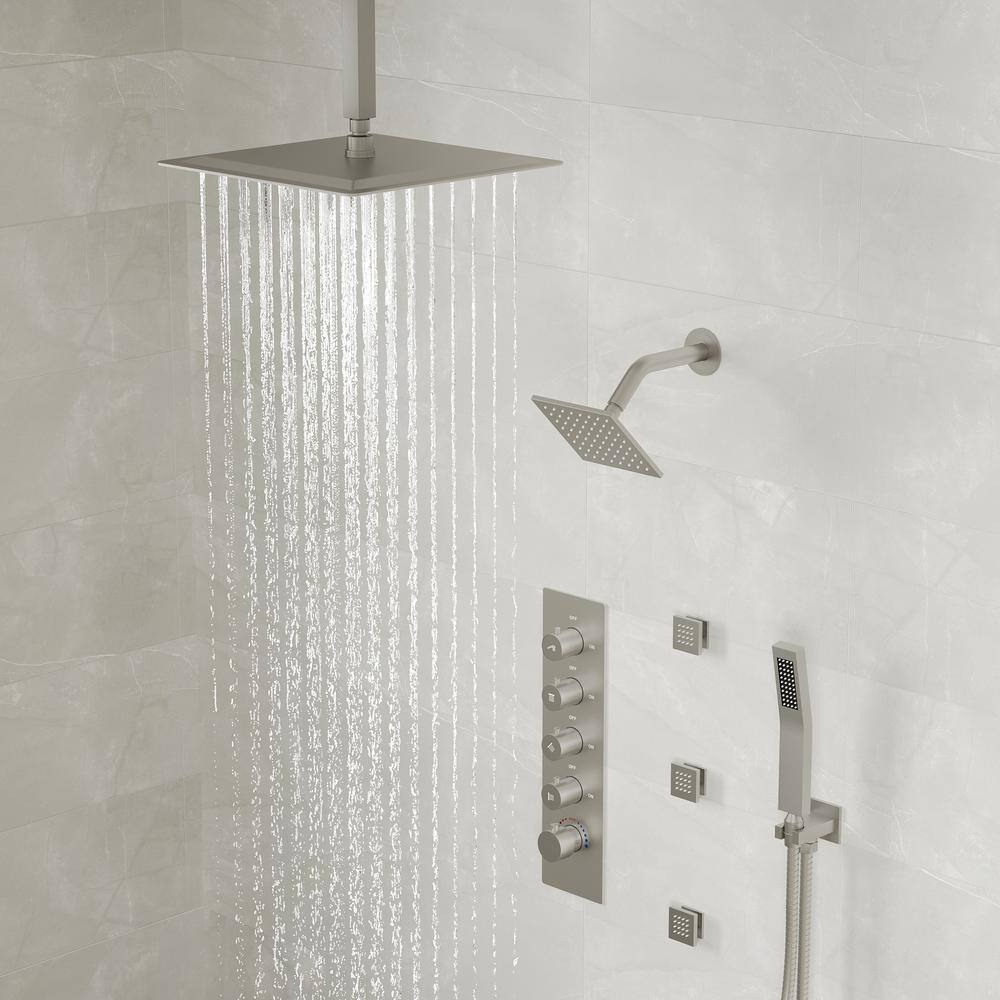 16" Brushed Nickel Dual Shower Head System with Thermostatic Valve
