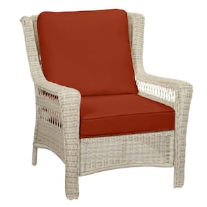 Park Meadows Off-White Wicker Outdoor Patio Lounge Chair with CushionGuard Quarry Red Cushions