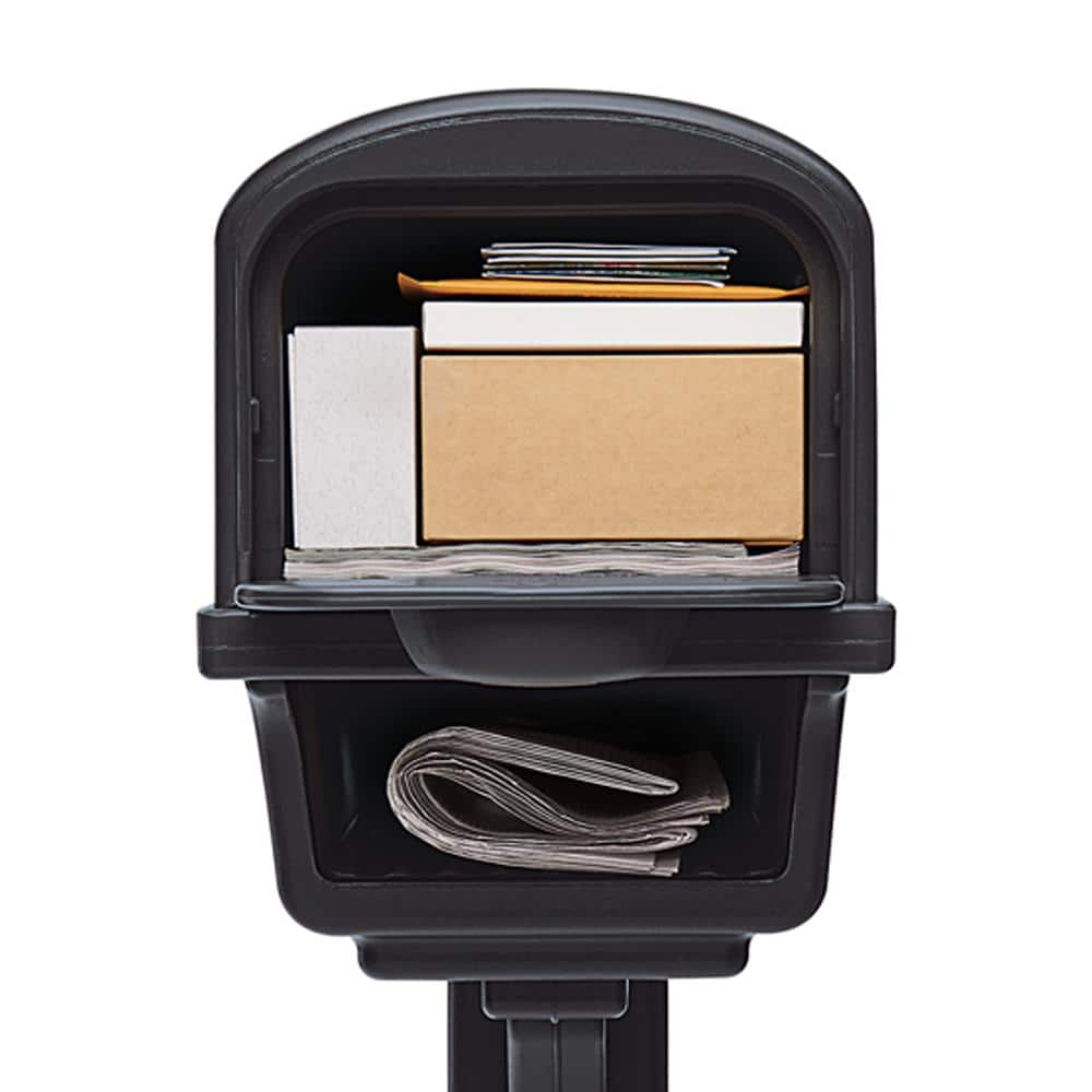 Large Black Plastic Post Mount Mailbox with Rear Access