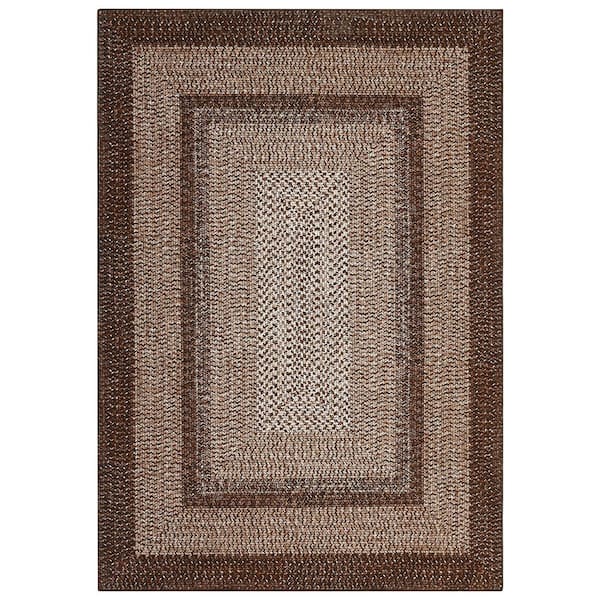 9 ft. x 12 ft. Brown Modern Bordered Washable Rug Non Slip Throw Rugs for Entryway Soft Bedroom Entry Accent Rugs