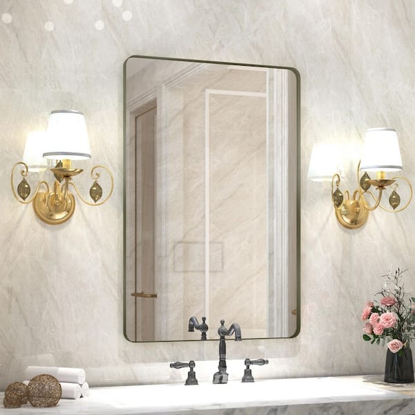 24 in. W x 32 in. H Premium Aluminum Framed Rectangular Bathroom Vanity Wall Mirror in Bronze