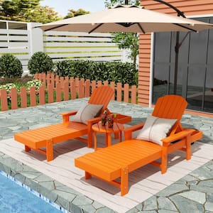 Altura 3-Piece Classic All Weather Adirondack Poly Reclining Outdoor Chaise Lounge Chair with Arms in Orange
