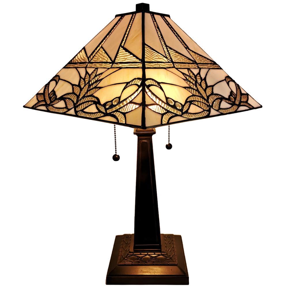Tiffany Style 22" White Stained Glass Table Lamp