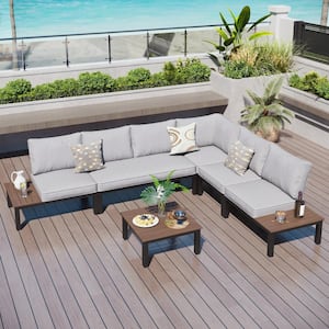 Black 6-Piece Steel Outdoor Patio Conversation Set with Gray Cushions and Coffee Table