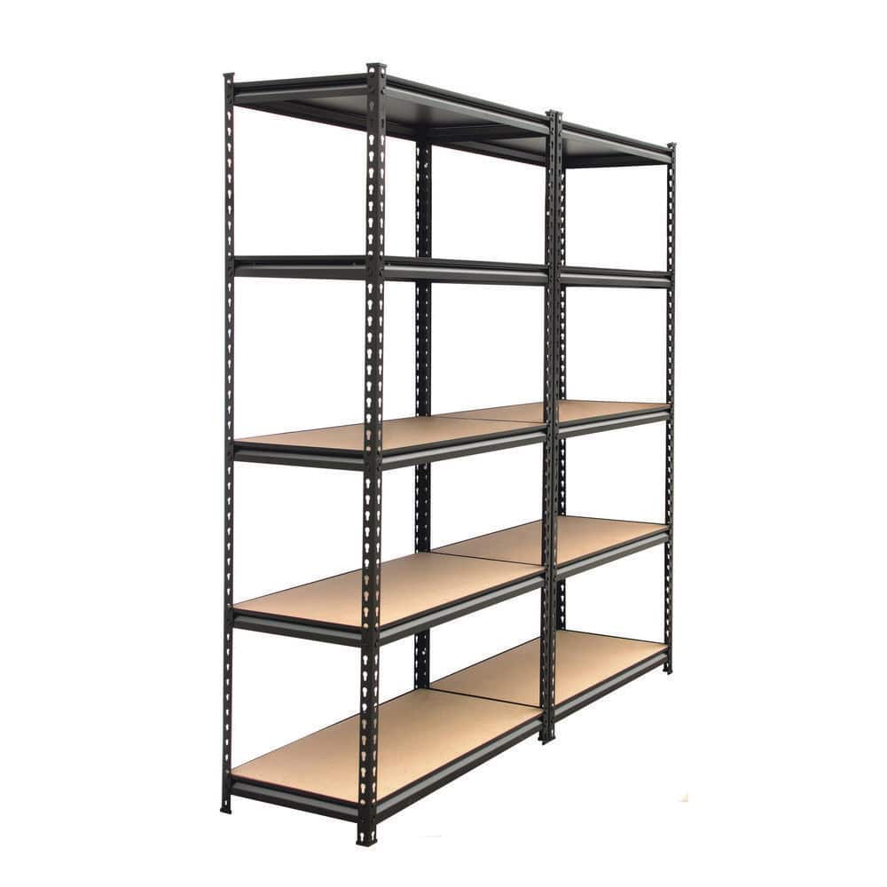 Adjustable Black and Wooden 5-Tier Steel Storage Rack