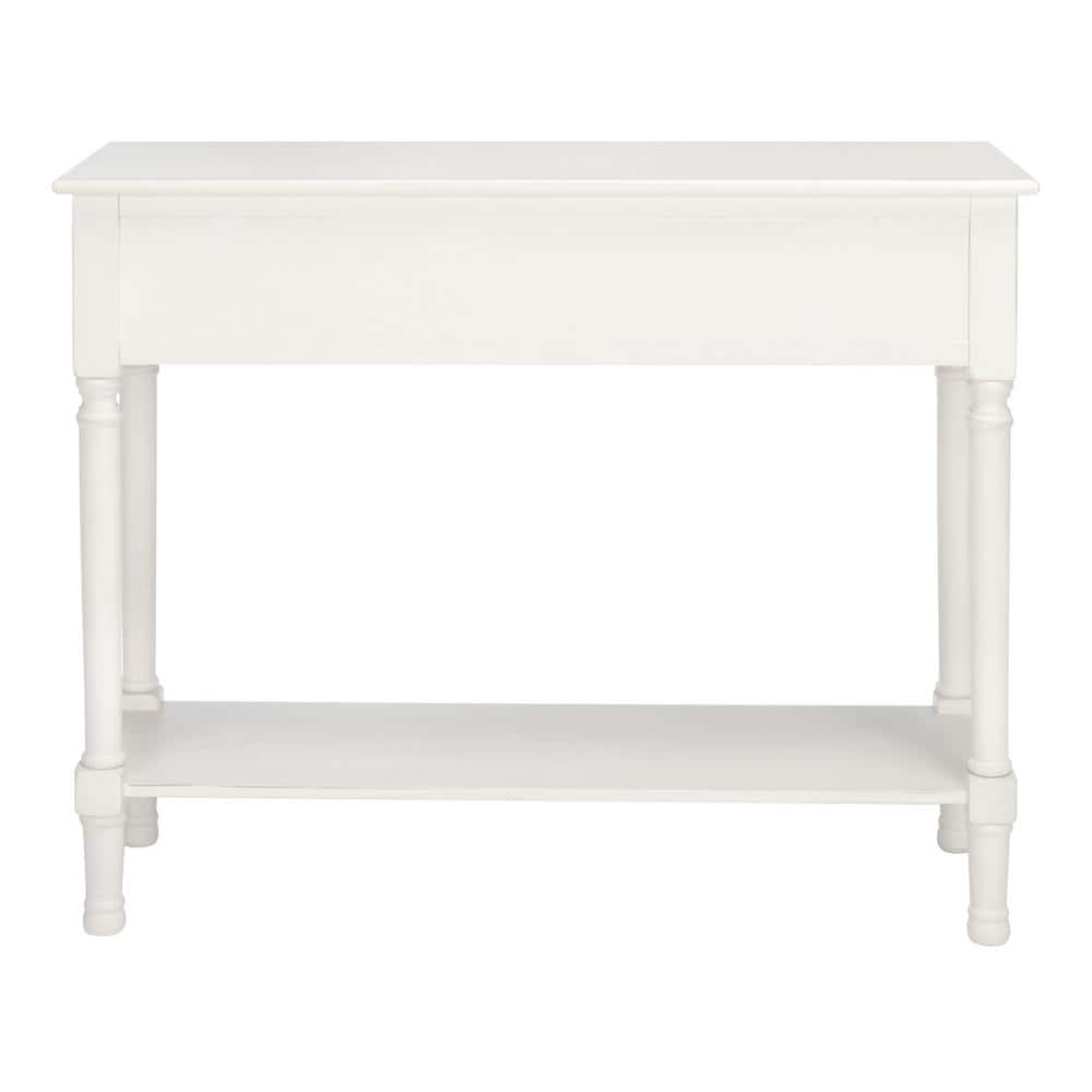 Distressed White Carved Wood Hallway Table with Storage