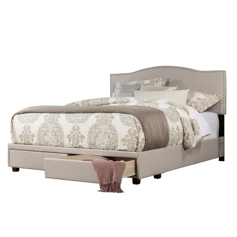 Sophisticated Fog Gray King Upholstered Bed with Storage and Nailhead Trim