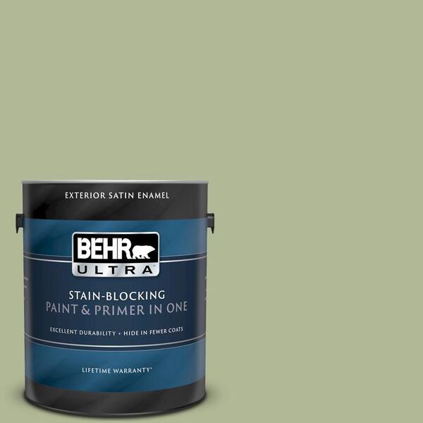 BEHR ULTRA 1 gal. #UL210-14 Moss Print Satin Enamel Exterior Paint and Primer in One