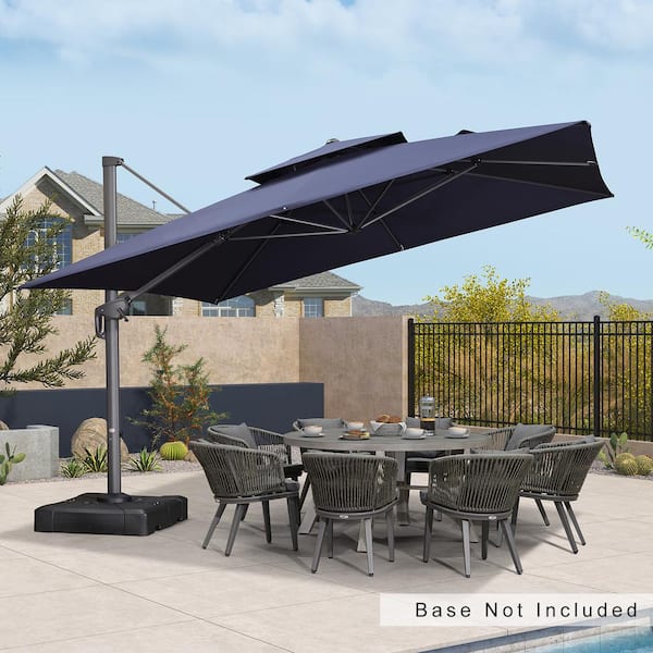 PURPLE LEAF 12 ft. Square Double Top Outdoor Aluminum 360° Rotation Cantilever Patio Umbrella in Navy Blue