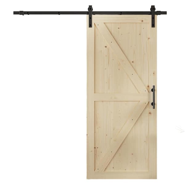 30 in. x 84 in. Nature Finished Wood Sliding Barn Door with Hardware Kit