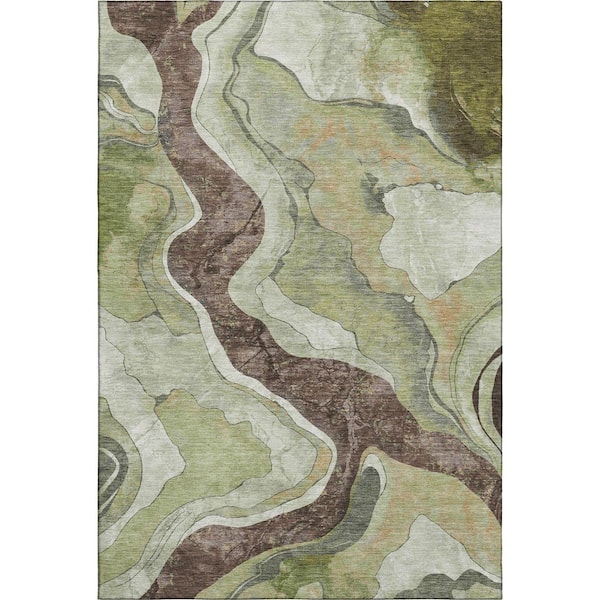 Mayfield Premium Machine Washable Abstract AMF2219 Aloe 9 ft. x 12 ft. Area Rug