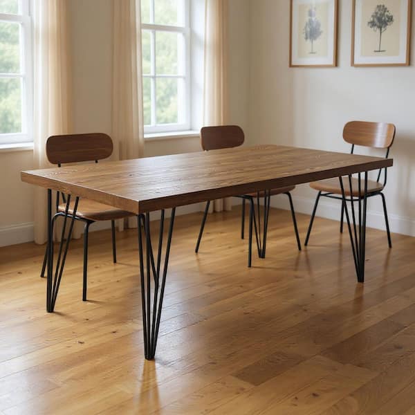 Brown Wood 63.00 in. 4-Leg Base Dining Table Seats-6