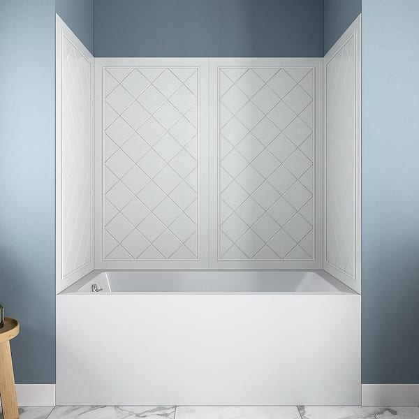 DSH-1160-109 32 in. L x 60 in. W x 55 in. H 4-Piece Glue-Up Alcove Bathtub Wall Surround in White Tile Finish