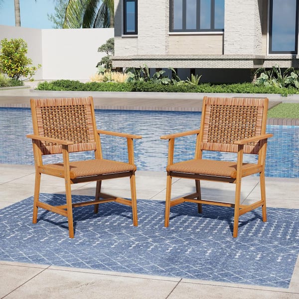 PHI VILLA Brown Acacia Wood Outdoor Dining Chair (2-Pack)