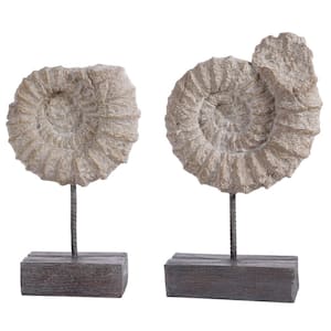 Toren 11.8 in. Black/White Ammonite Shell Decorative Table Sculpture (Set of 2)