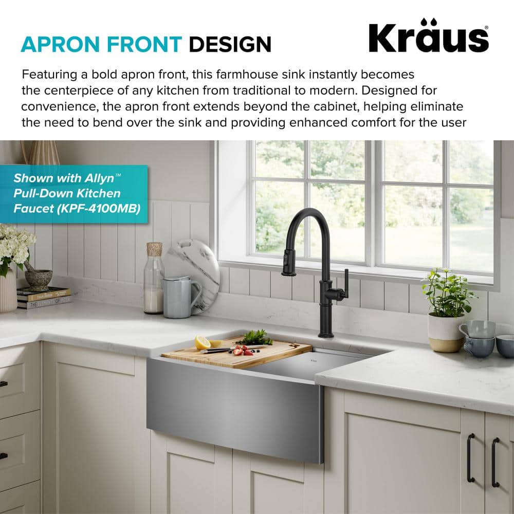 Kore 27-Inch Stainless Steel Farmhouse Workstation Sink