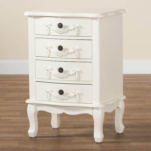 Baxton Studio Callen 4-Drawer White Nightstand 27 in. H x 18.3 in. W x 14.3 in. D