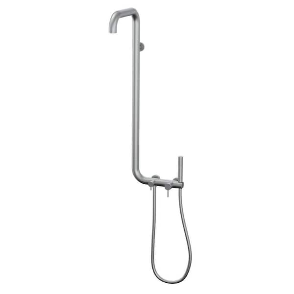 Double Handle 1-Spray Outdoor Shower Faucet 1.8 GPM with Hand Shower Wall Mount Shower System in Brushed Nickel