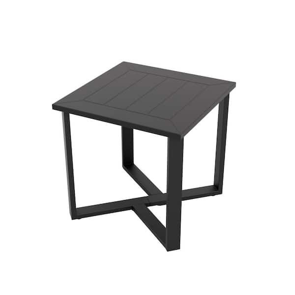 Patio Square Outdoor Side Table Metal Frame Modern Industrial Style in Black