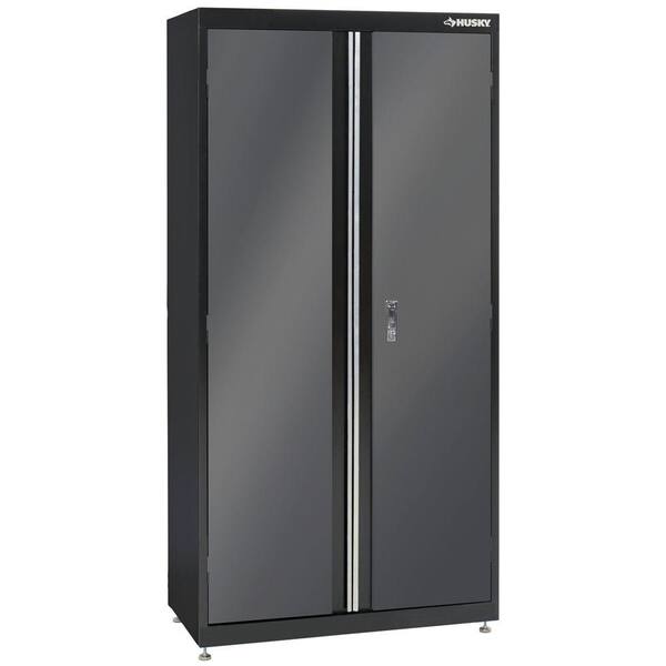 Husky 72 in. H x 36 in. W x 18 in. D 4 Shelf Steel Freestanding Cabinet with 2-Pull-Out Shelves in Black/Gray