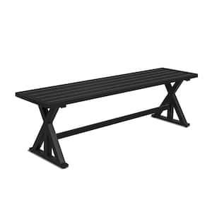 Black Metal Outdoor Benche Chairs, Slatted Picnic Benches with Sturdy X-Leg for Garden Bistro Backyard