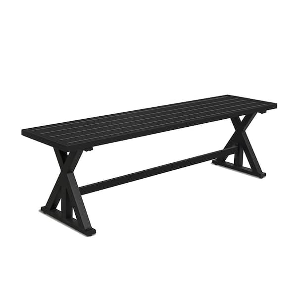 Unbranded Black Metal Outdoor Benche Chairs, Slatted Picnic Benches with Sturdy X-Leg for Garden Bistro Backyard