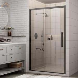 48 in. W x 76 in. H Sliding Framed Soft-closing Shower Door in Matte Black Finish with Tempered Clear Glass