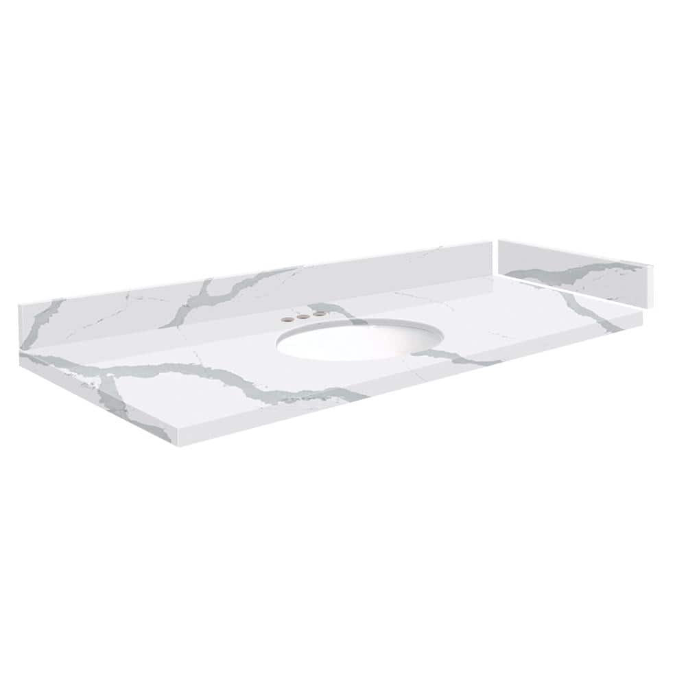 Silestone 49 in. W. x 22.25 in. D Quartz White Round Single Sink Vanity Top in Bianco Calacatta price history on PriceWatchPro