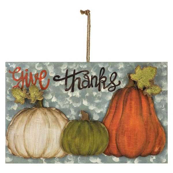 16.5 in. in Give Thanks in Fall Harvest Pumpkin Wall Sign