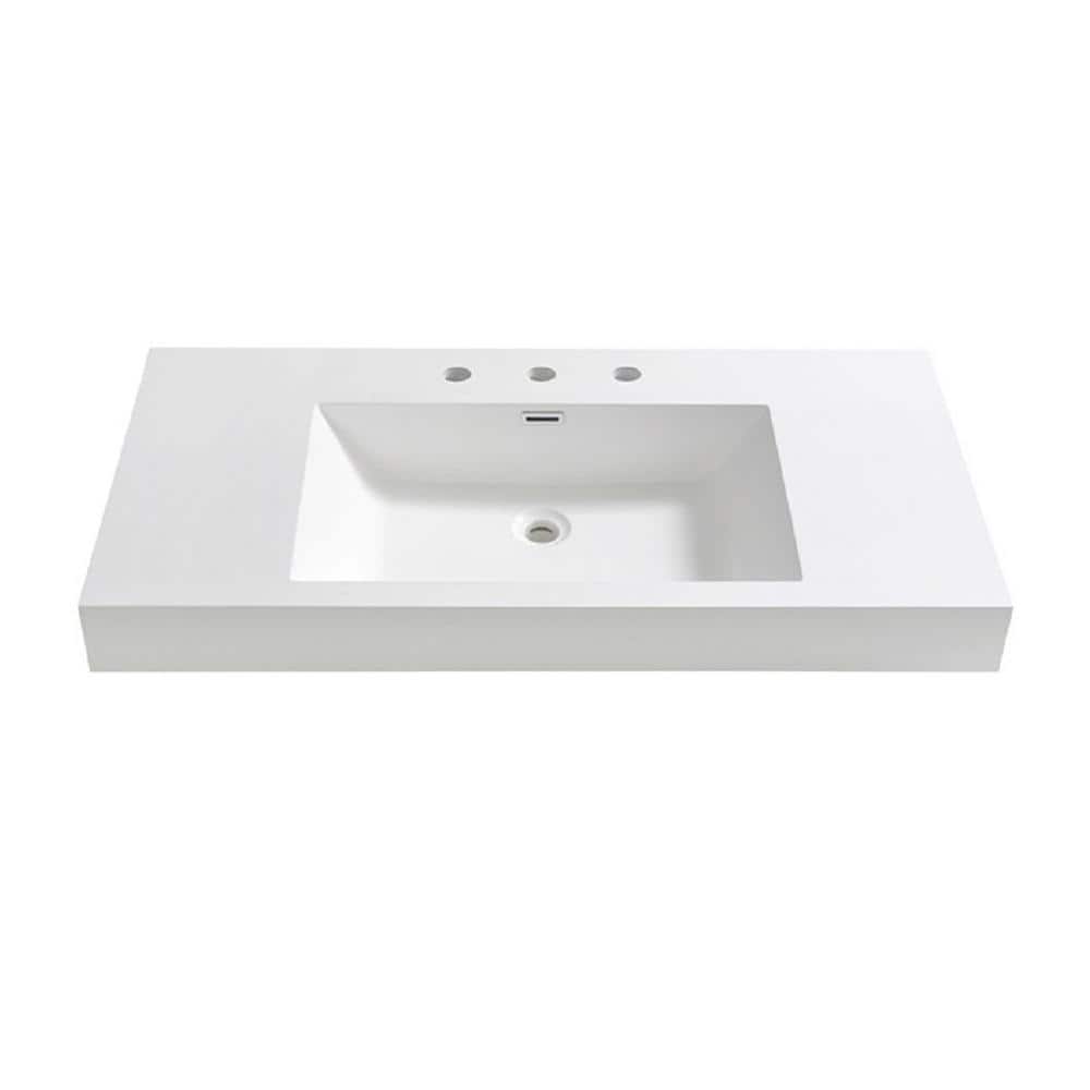 Mezzo 39'' White Acrylic Rectangular Bathroom Sink with Overflow