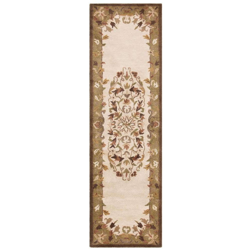 Heritage Beige and Green Hand-Tufted Wool Runner Rug