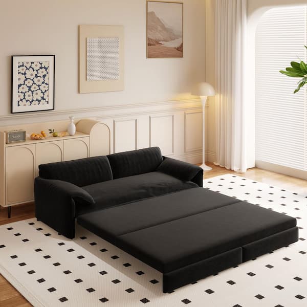 Harper & Bright Designs 66 in. Black White Velvet Queen Size Pull