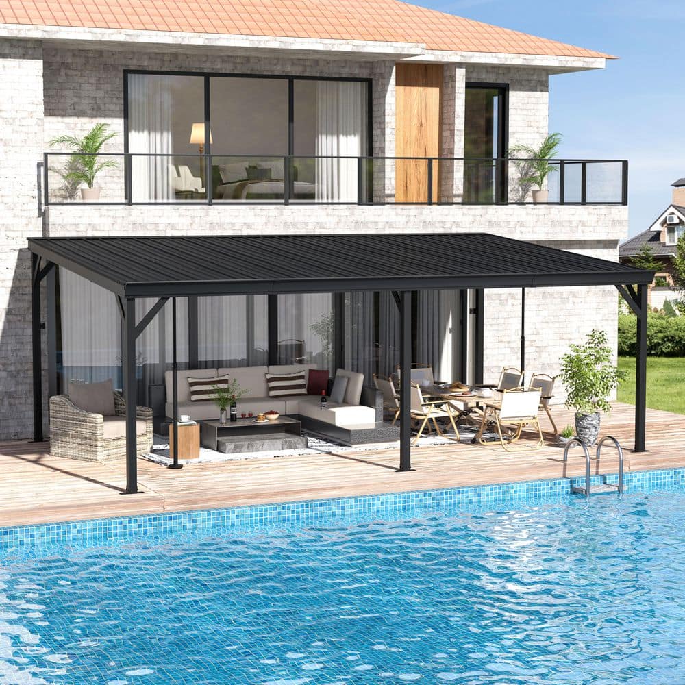 VEIKOUS 20 ft. x 12 ft. Patio Cover Wall-Mounted Metal Pergola with ...