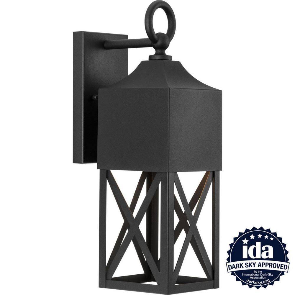 Textured Black and Antique Bronze Outdoor Wall Lantern with Geometric Cage