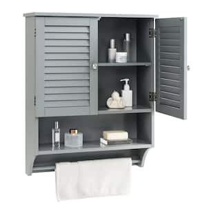 23 in. W x 9 in. D x 30 in. H Bathroom Storage Wall Cabinet in Grey Medicine Cabinet with Louvered Doors and Towel Bar