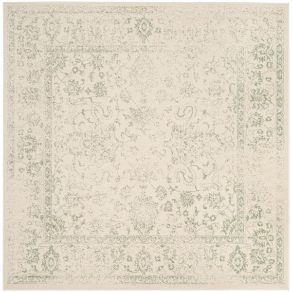 Adirondack 5 ft. x 5 ft. Ivory/Sage Border Distressed Square Area Rug