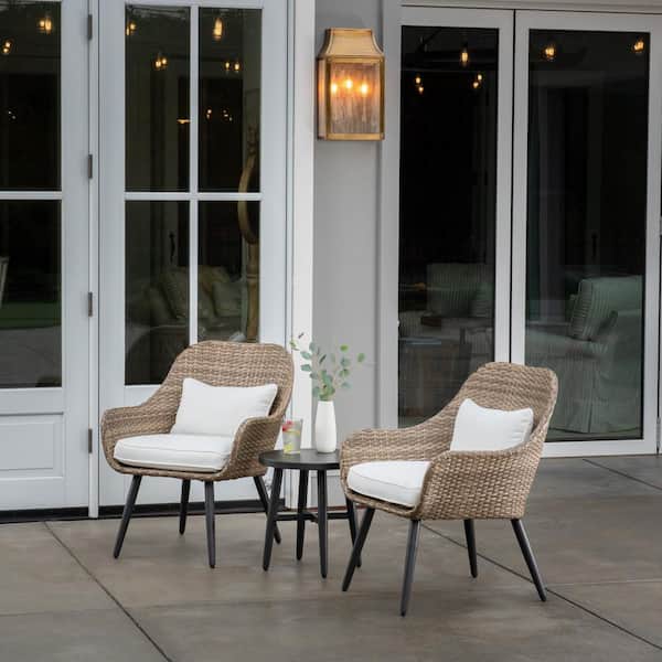 Royal Garden Amberly Brown 3-Piece Wicker Outdoor Conversation Set with White Cushions